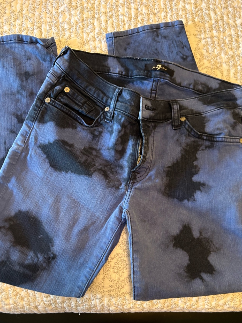 7 For All Mankind Blue with Black Tie-Dye Skinny Jeans